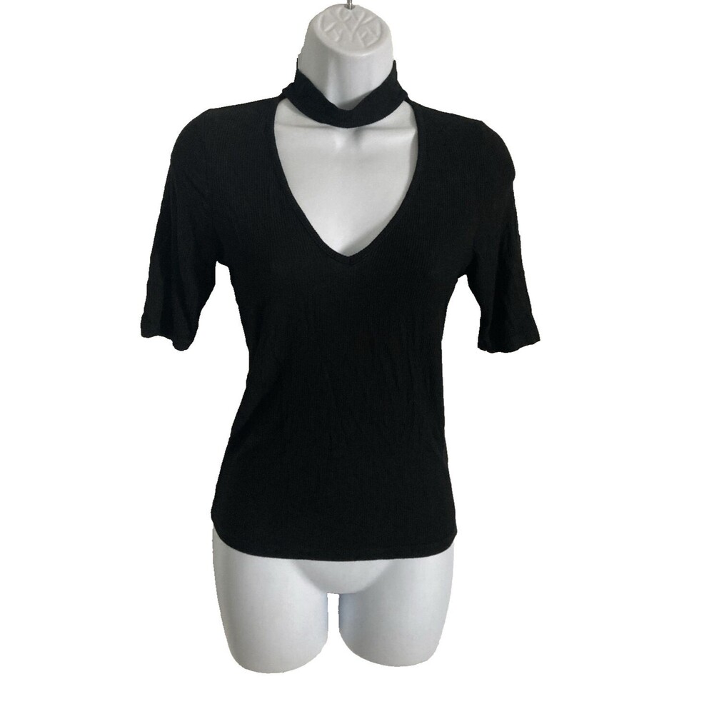 Don't Ask Why Chocker Cutout Neckline Shirt One Size Black Short Sleeve Top NWT